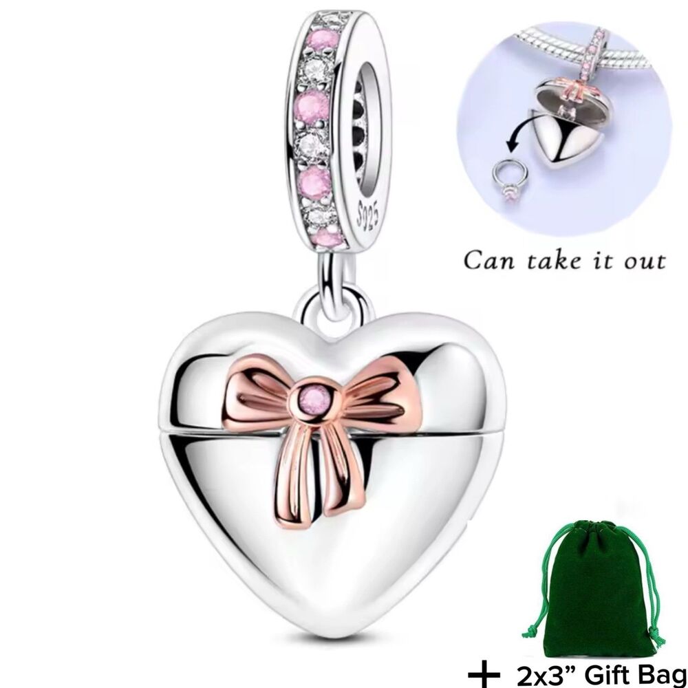Heart with a tiny Ring Dangle Charm | 925 Silver | Brand New